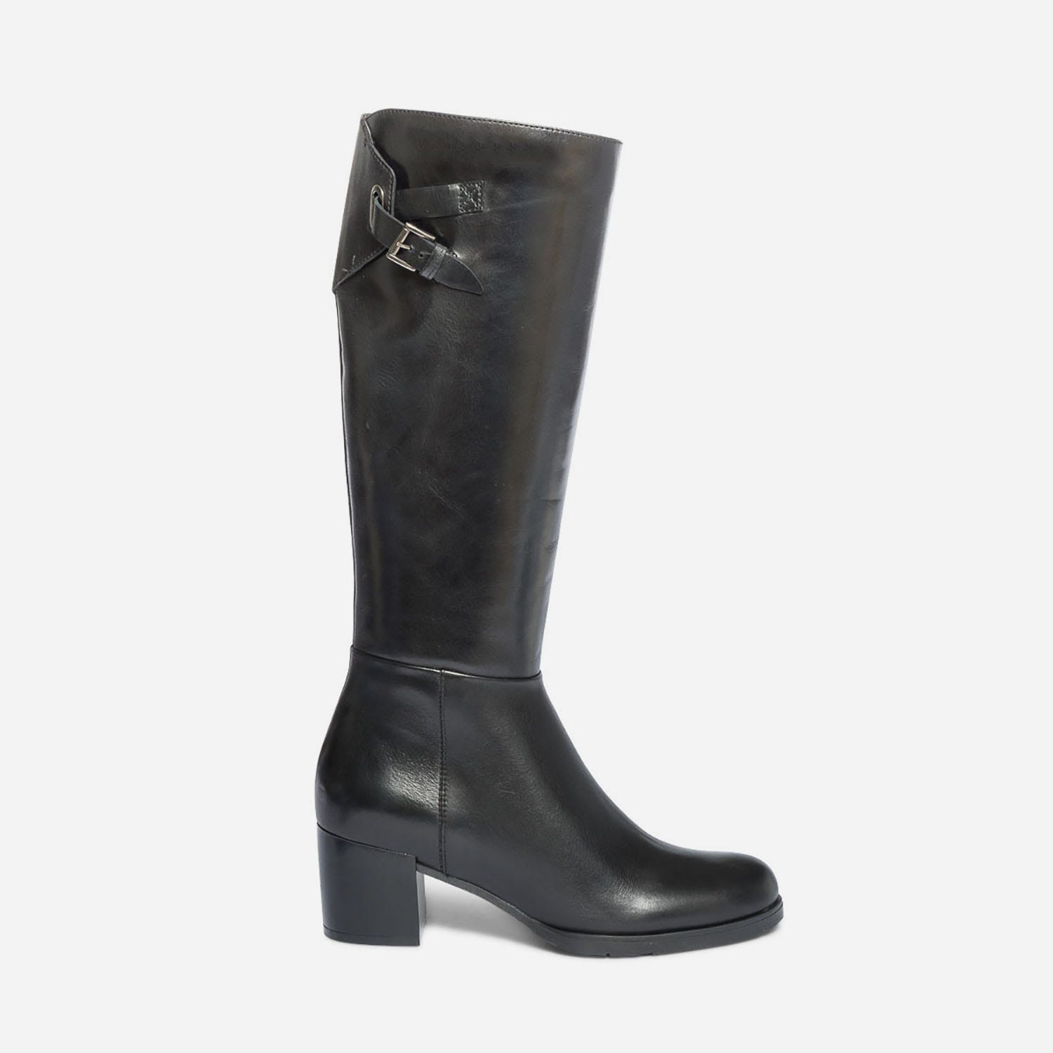 Botte noire en cuir pour mollet fin