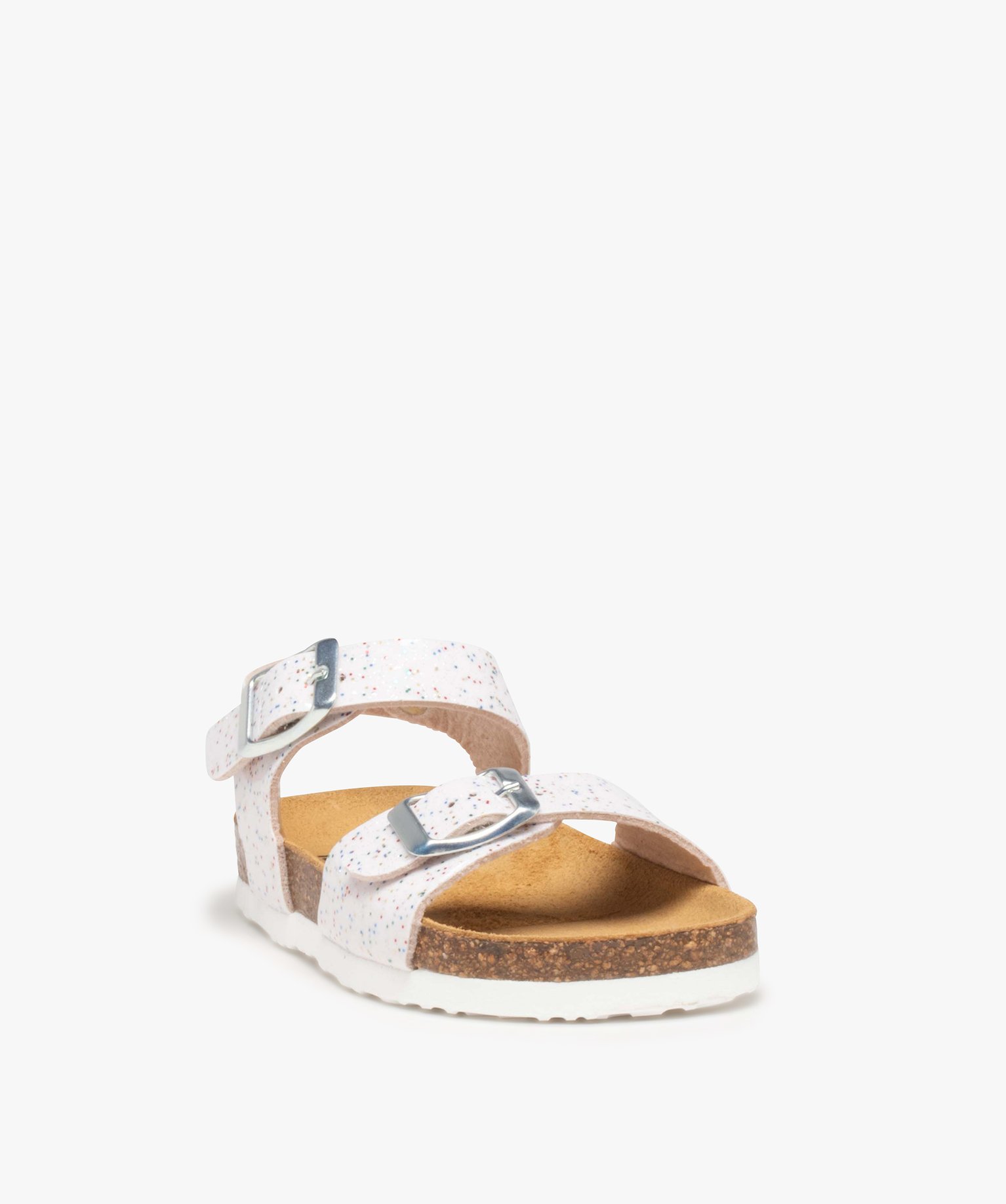 Sandales fille à brides à boucle fantaisie et semelle liège blanc | GEMO