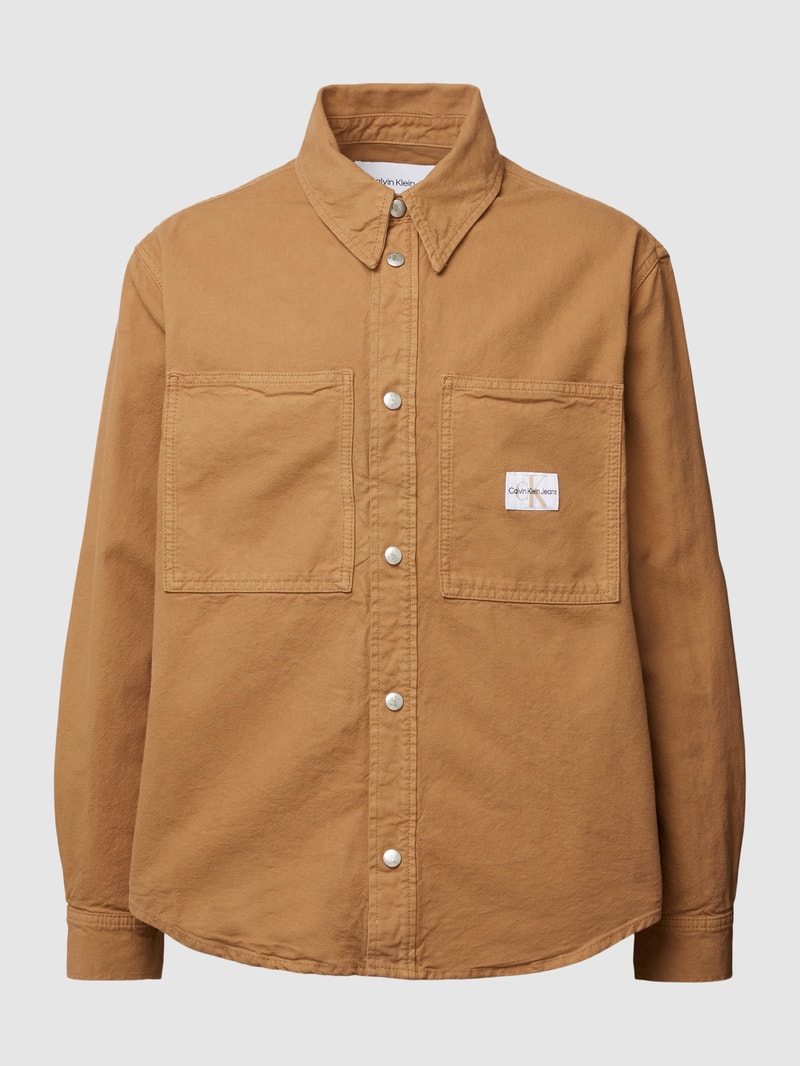 Freizeithemd mit Label-Detail in beige