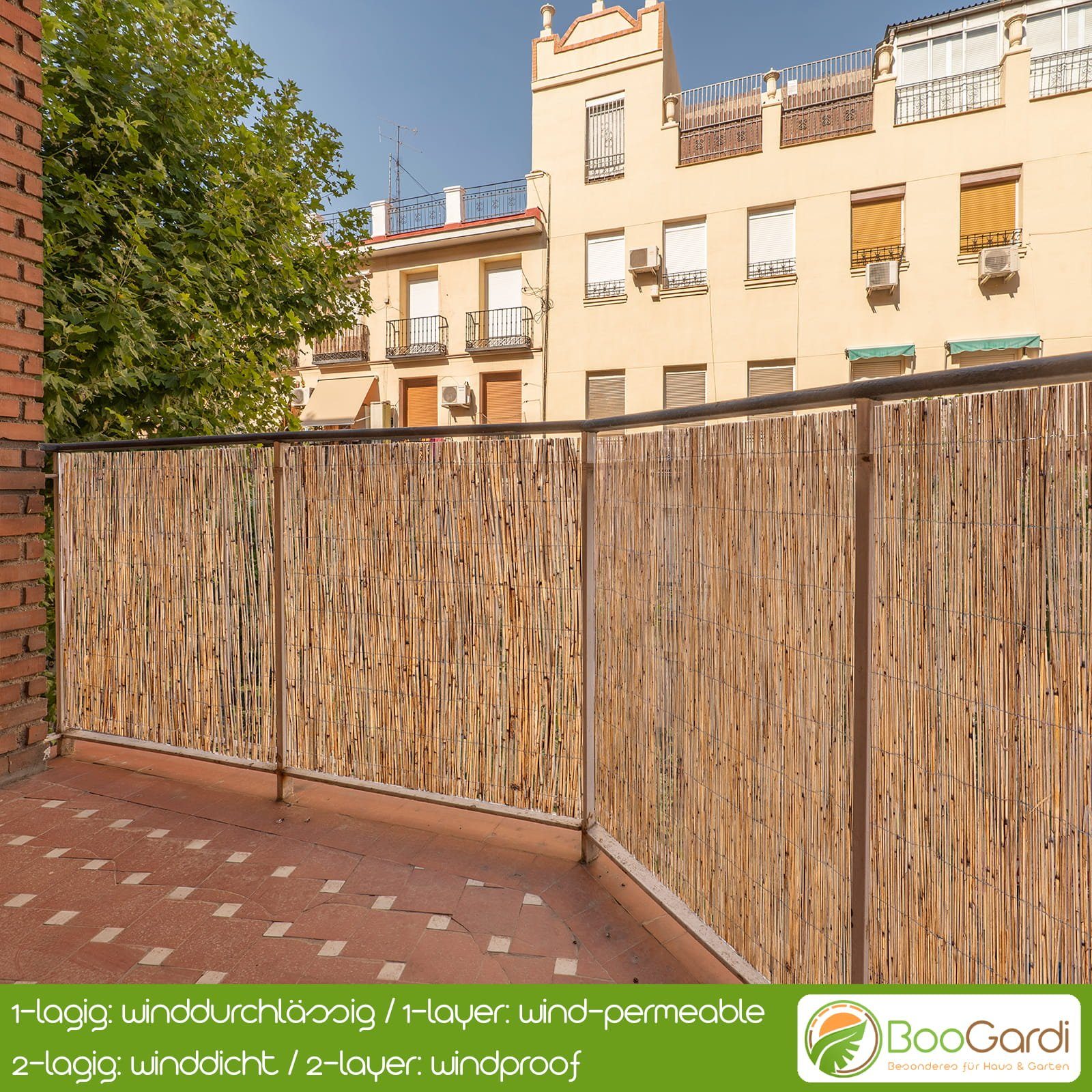 BooGardi Sichtschutzzaunmatten Schilfrohrmatte natur, (1-St., Sichtschutzmatte Schilf Höhe 50cm x Länge 150cm), Sichtschutz Balkon ohne bohren Garten Schilfmatte