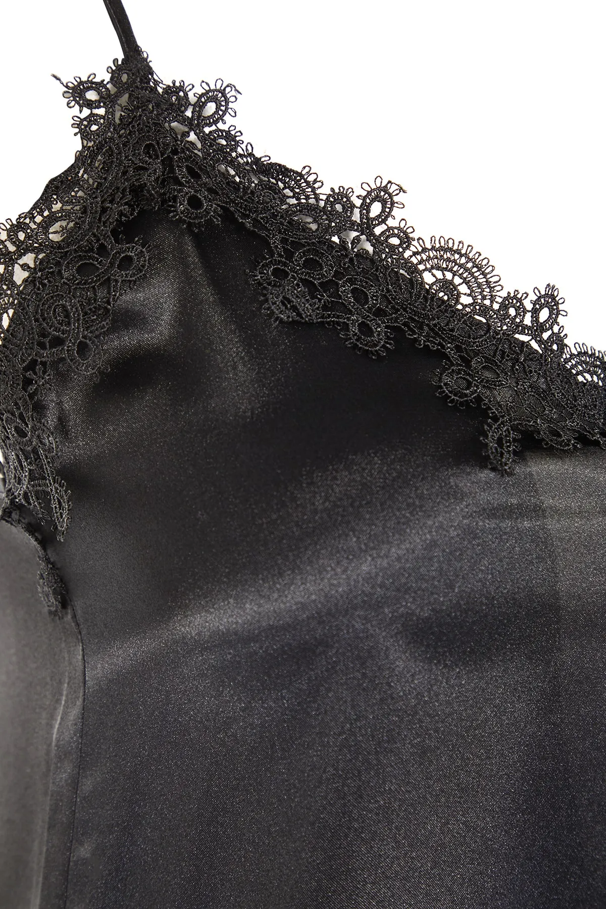 Trendyol Collection  Schwarzes Nachthemd aus gewebtem Satin mit gerüschten Seilträgern THMSS21GC0006
