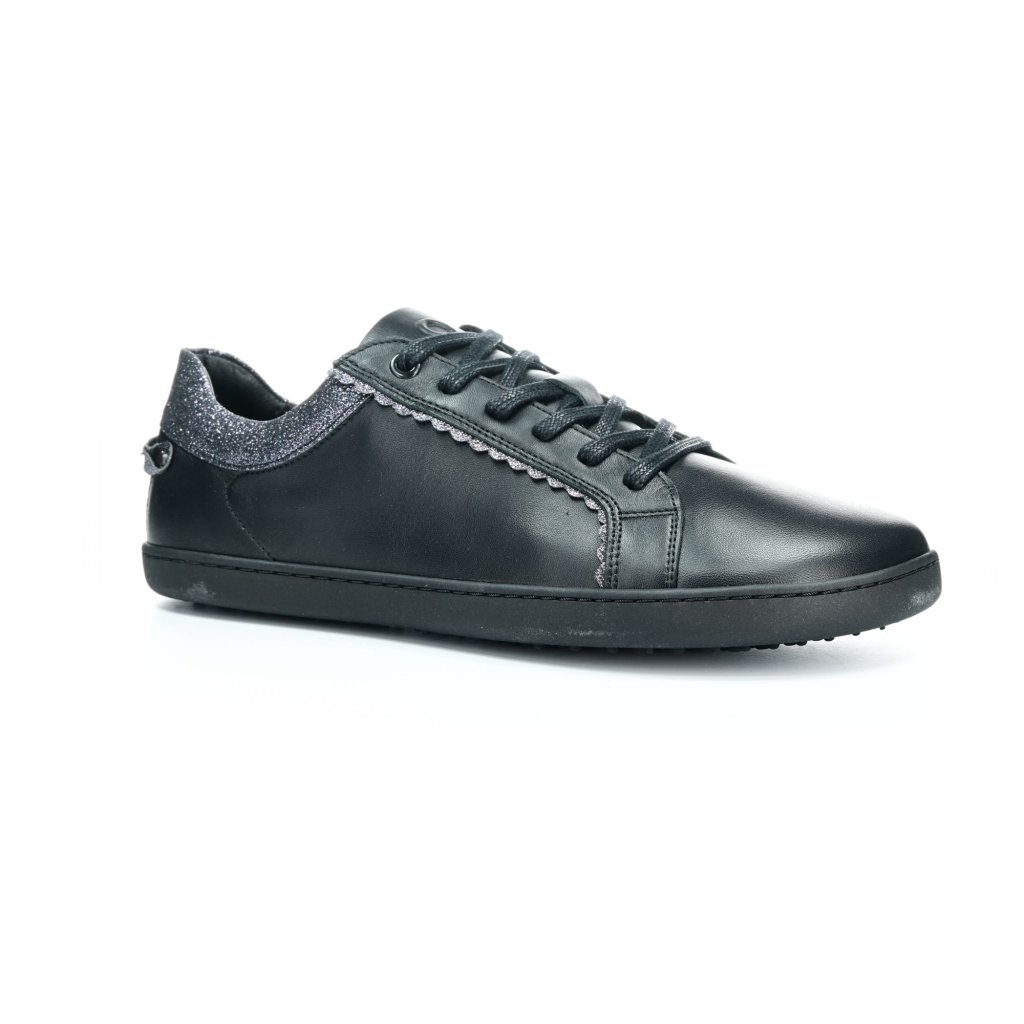 Shapen Feelin Chic Black Glitter Leather Barfuß-Halbschuhe