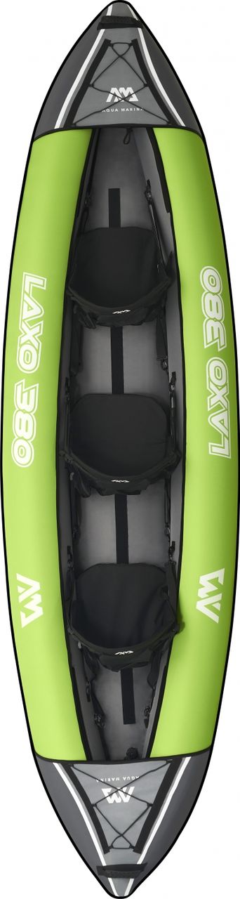 PureHaven Aqua Marina Kajak 380x95 cm. für 3 Personen mit Luftsitz verstellbarer Lehne Transporttasche Reparaturset und Handpumpe strapazierfähig Grün/Anthrazit
