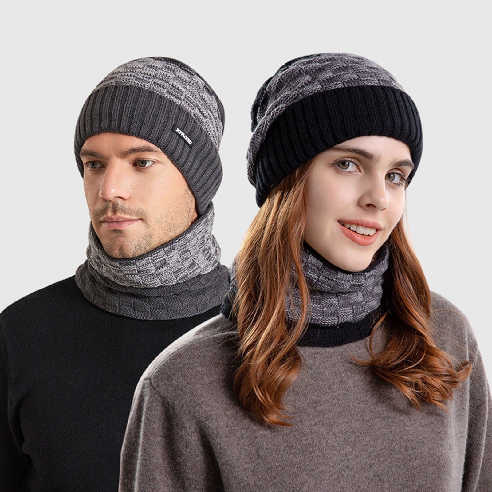 Rutaqian Strickmütze Wintermütze Strickmütze mit Schal 2 In 1 Wintermütze Schal Set, Warme Beanie Hat und Winterschal