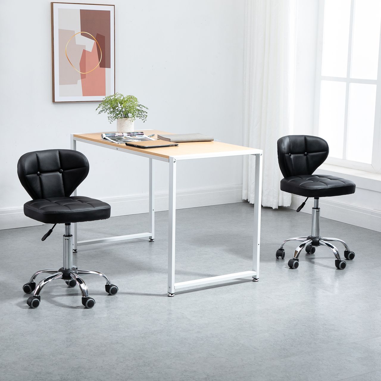 HOMCOM 2er-Set Arbeitshocker mit Rückenlehne Rollhocker aus Kunstleder Drehhocker mit Lehne Kosmetikhocker 72-87 cm höhenverstellbar Büro Dunkelgrau 45 x 47 x 72-87 cm