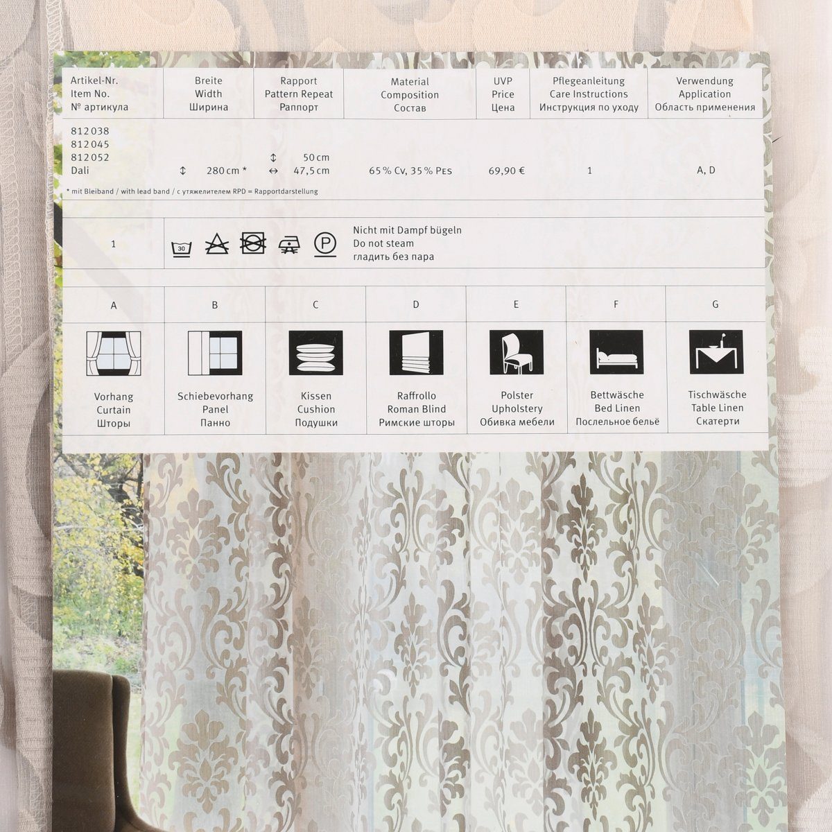 Meterware Rasch Textil Stores Ausbrenner Dali Ornamente beige 280cm, halbtransparent, Viskose, überbreit