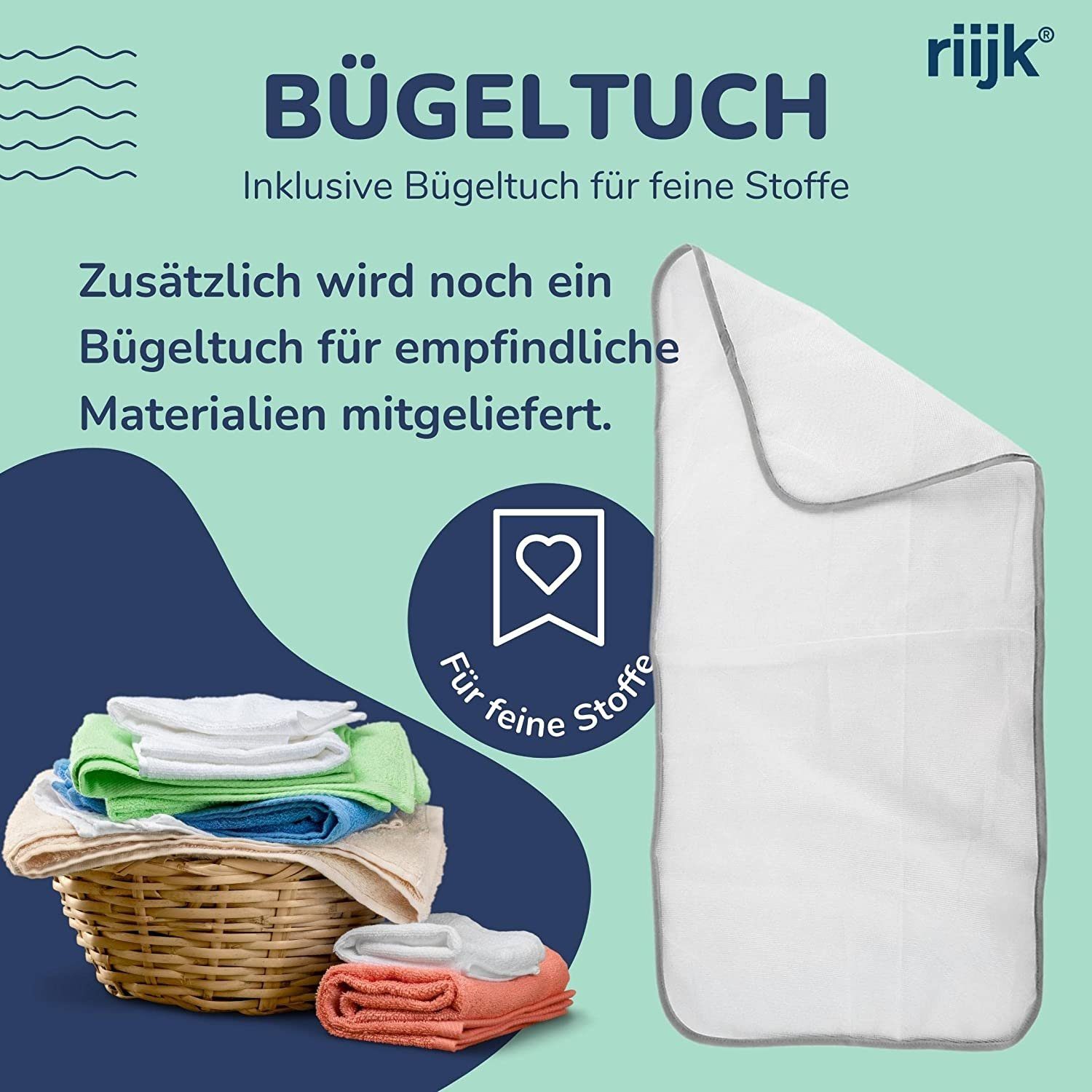 riijk Bügelbrettbezug Bügeltischbezug, Zubehör für universal passend bis 125cm Länge und 45cm Breite, universal passend