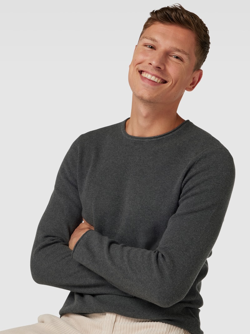 Strickpullover mit Rundhalsausschnitt in dunkelgrau meliert