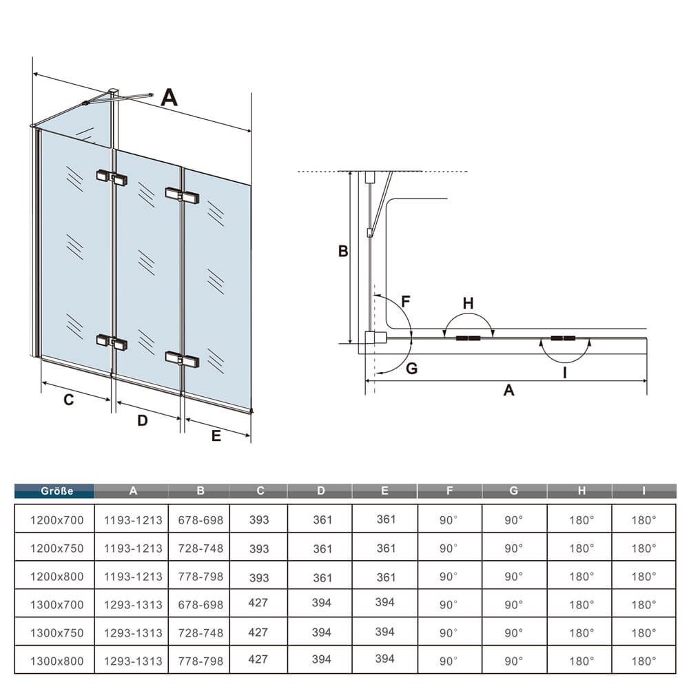 duschspa Badewannenaufsatz Faltwand mit Seitenwand Badewannenaufsatz Duschtrennwand auf Badewanne, Einscheibensicherheitsglas, Sicherheitsglas, (Set), Glas, Breite 130cm