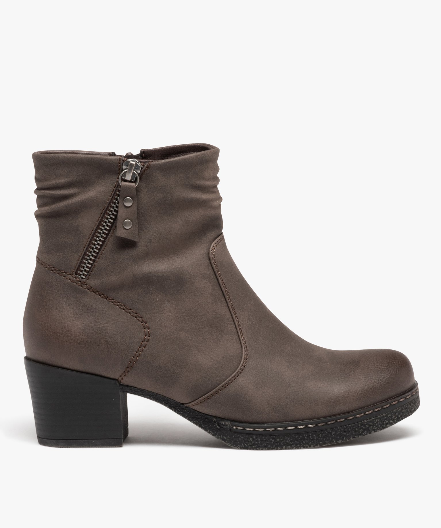 Boots fourrées à talon et semelle plateforme femme marron | GEMO