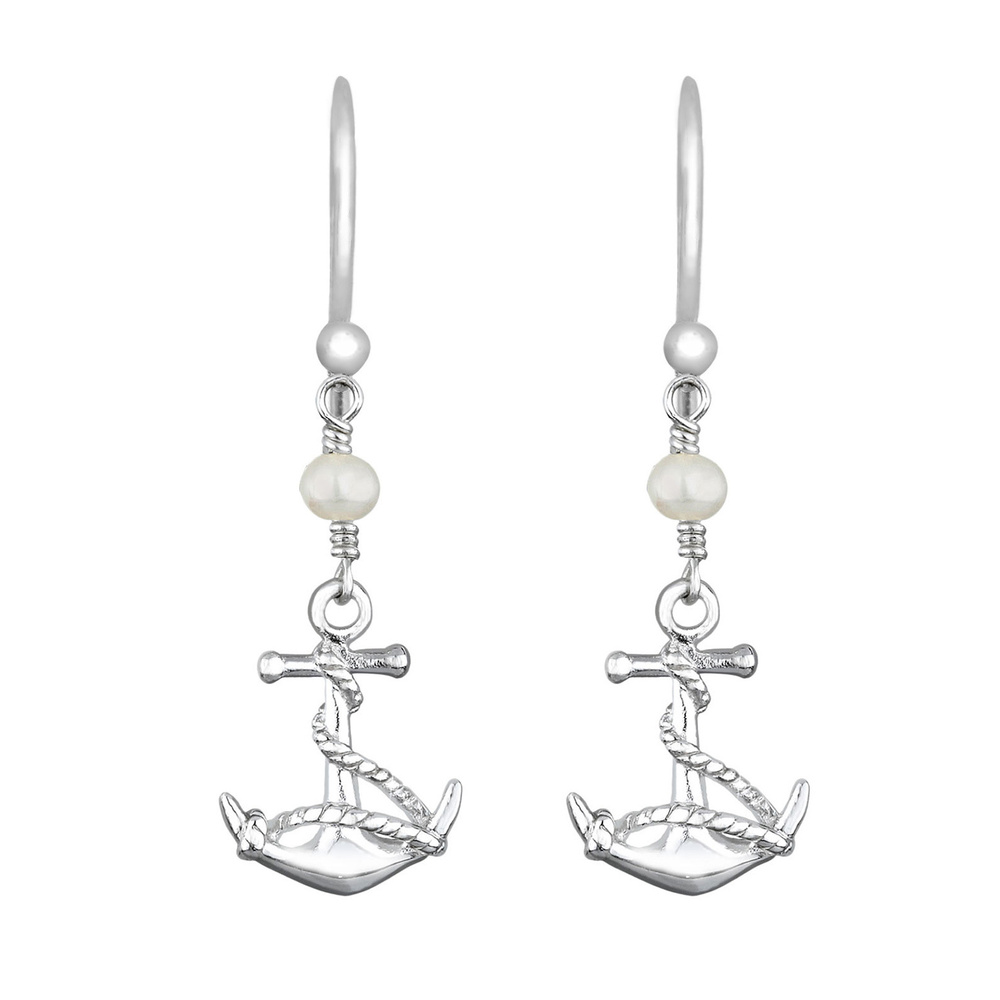 Elli Elli Boucles d'Oreilles Pendentif pour Femmes ancre maritime avec perle d'eau dou Boucles d'oreilles