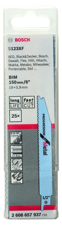 Bosch Blue Accessories 2608657937 S123XF Bajonetsavklinge Progressor til Metal 150 mm 25 stk.