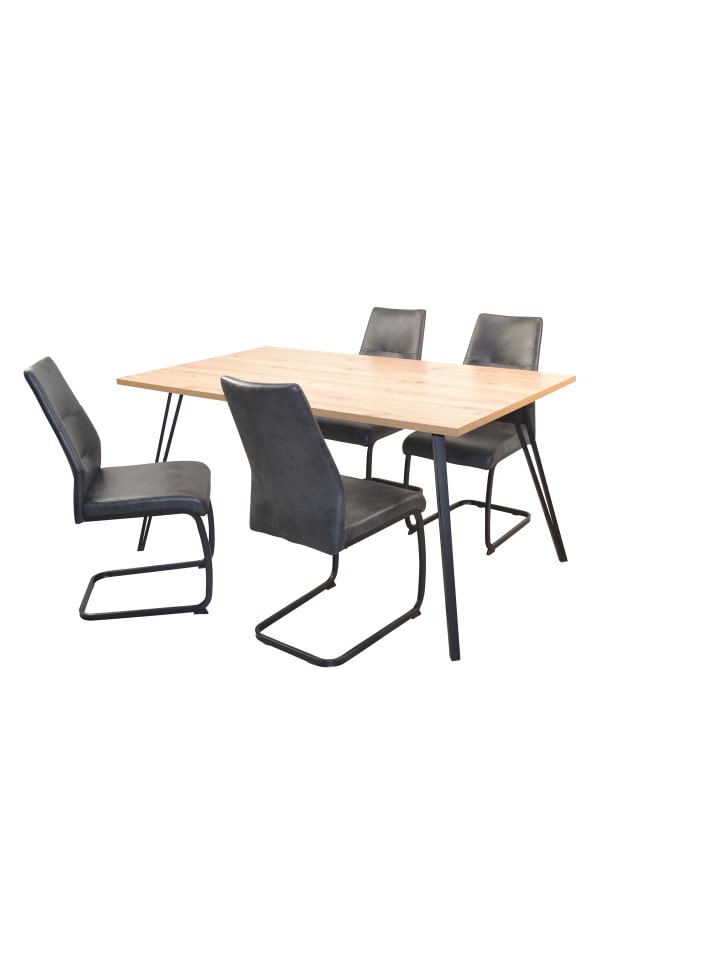 möbel-direkt Tischgruppe- 5teilig Cora in schwarz/Tischplatte Artisan-Eiche-Nachbildung günstig kaufen 1 Stück