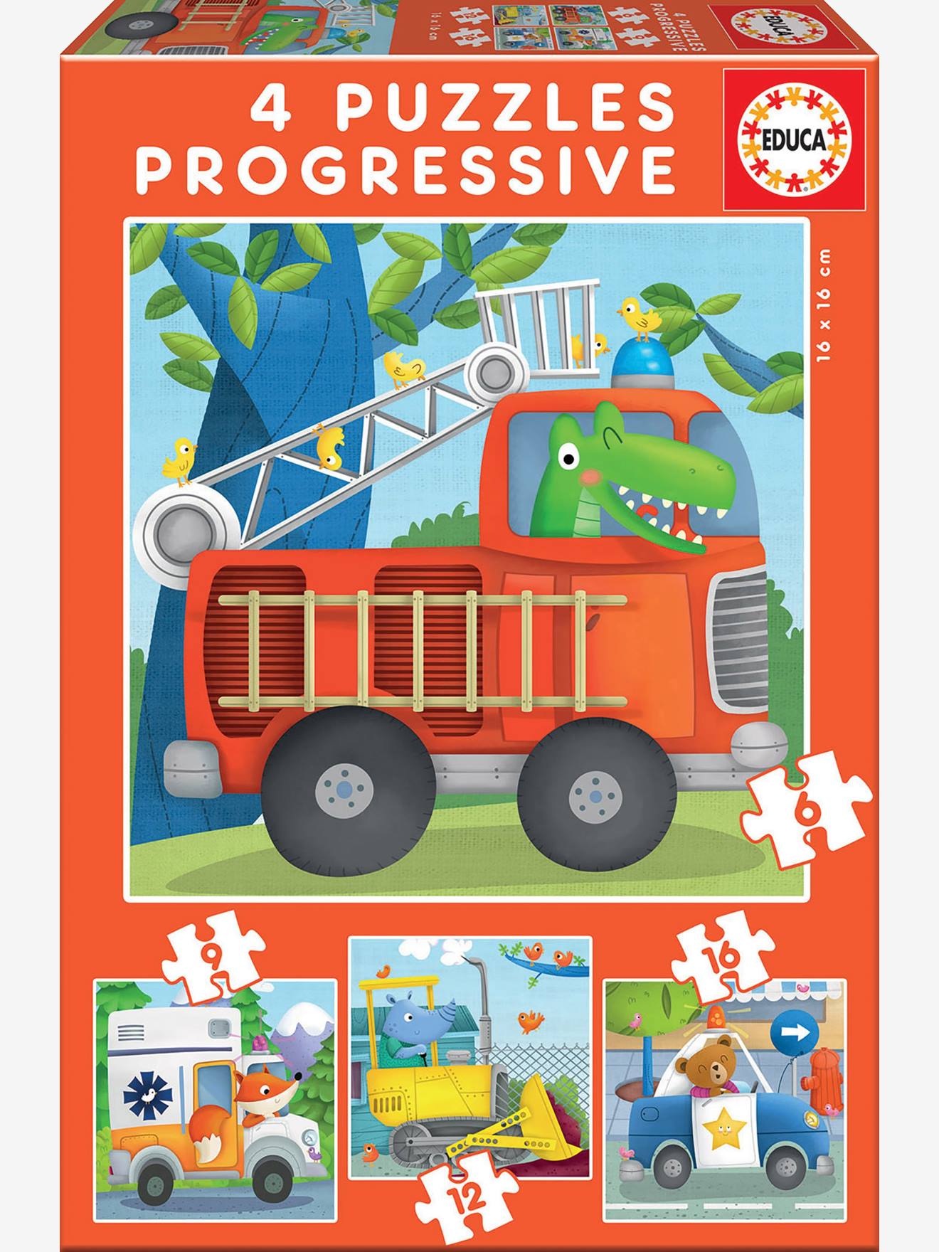 Educa 4er-Set Puzzles mit Rettungsfahrzeugen, 6-16 Teile EDUCA - mehrfarbig