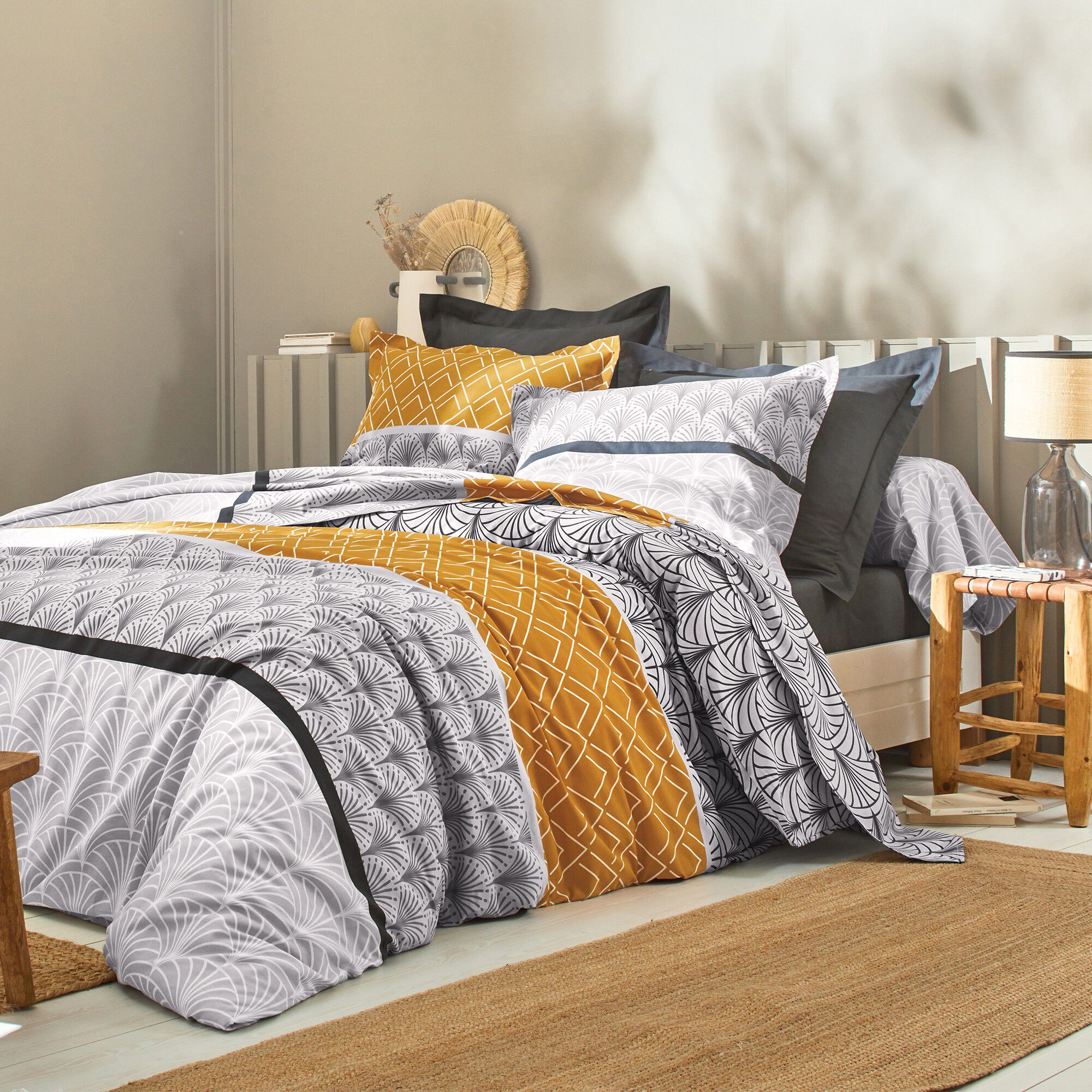 Linge de lit Eddy en coton à motifs graphiques