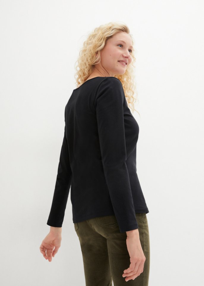 Langarmshirt mit V-Ausschnitt (2er Pack)