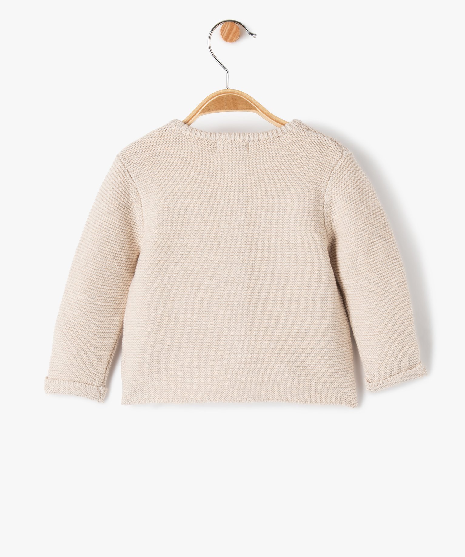 Gilet bébé à col rond en maille tricotée beige | GEMO