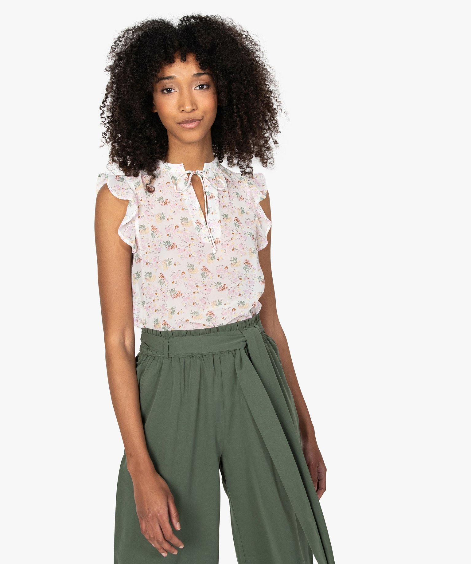 Blouse femme en voile sans manches imprime | GEMO