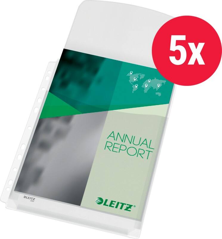 Leitz Prospekthüllen DIN A4 Genarbt Transparent 170 Mikron PVC (Polyvinylchlorid) Oben 11 Löcher Maxi 5 Stück