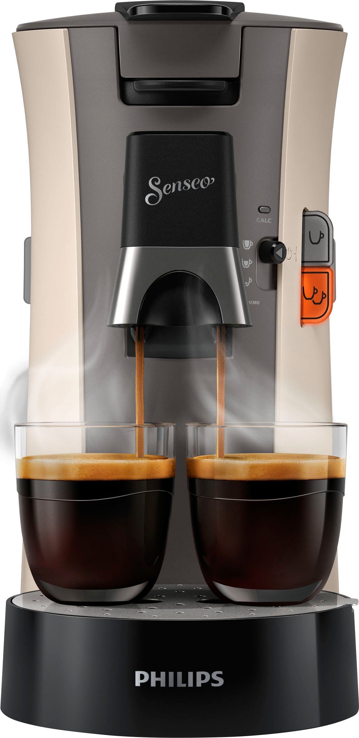 Philips Senseo Kaffeepadmaschine Select CSA240/30, aus 21% recyceltem Plastik, +3 Kaffeespezialitäten, Memo-Funktion, inkl. Gratis-Zugaben im Wert von € 14,- UVP