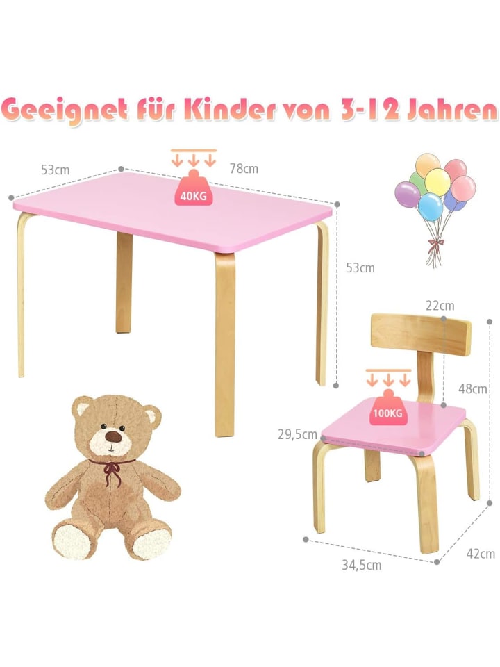 COSTWAY Sitzgruppe 3 tlg. 3-12 Jahren in Rosa günstig kaufen onesize