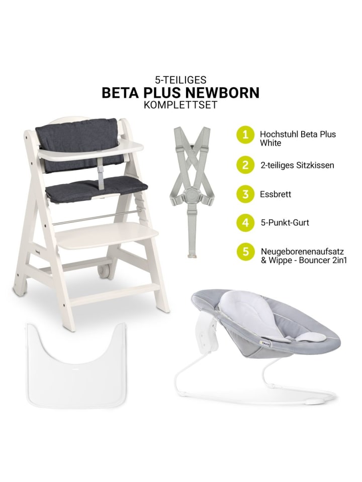 Hauck Beta Plus White 5-tlg. Newborn Set - Hochstuhl   2in1 in weiss,grau günstig kaufen onesize