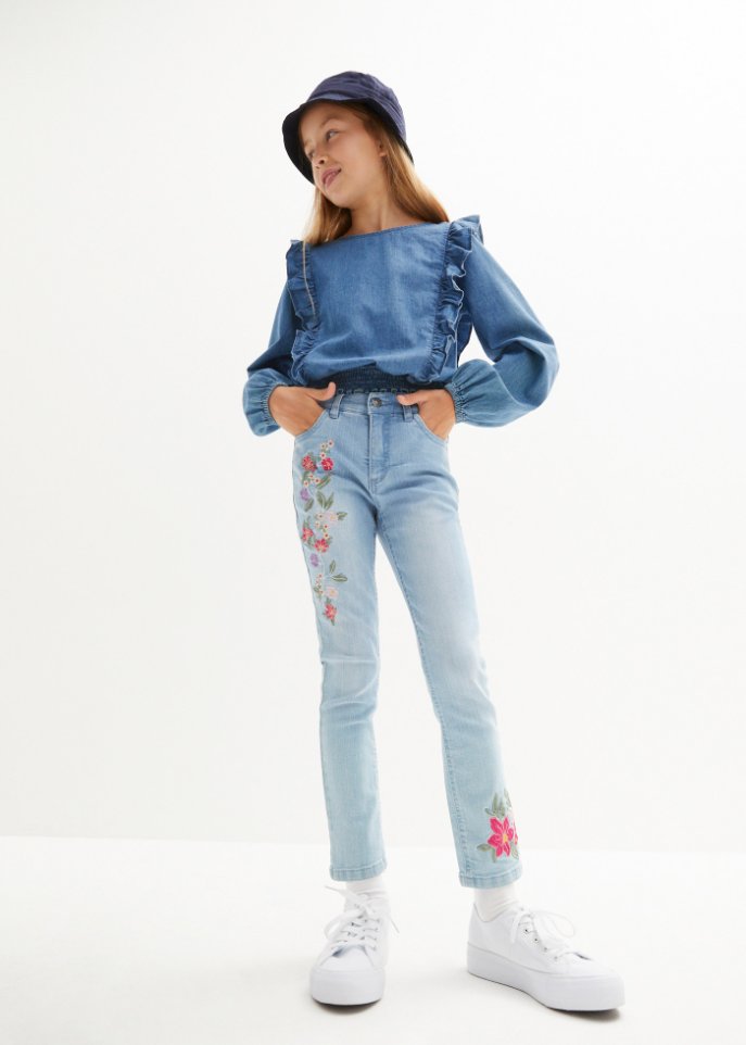 Mädchen Jeans Bluse mit Rüschen