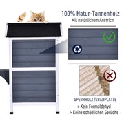 PawHut Katzenhaus Outdoor Katzenhütte 3 Treppen 2-Etagen Katzenvilla Asphaltdach