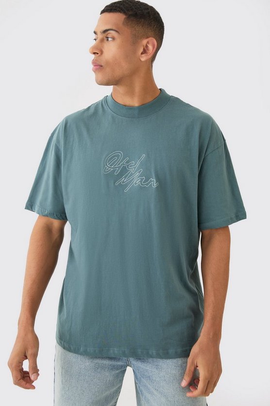 Oversize T-Shirt mit Man Ketten-Stickerei