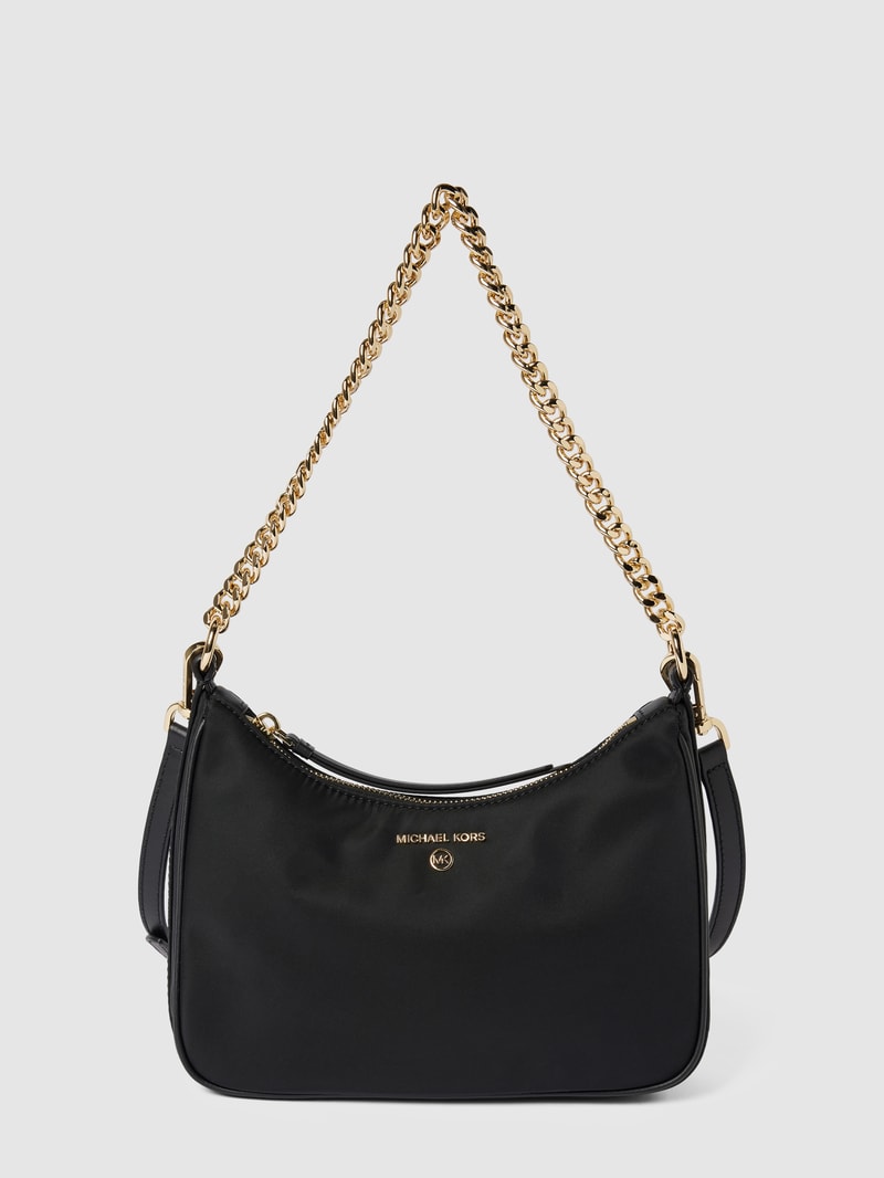 Schultertasche mit Label-Applikation Modell 'JET SET CHARM' in schwarz