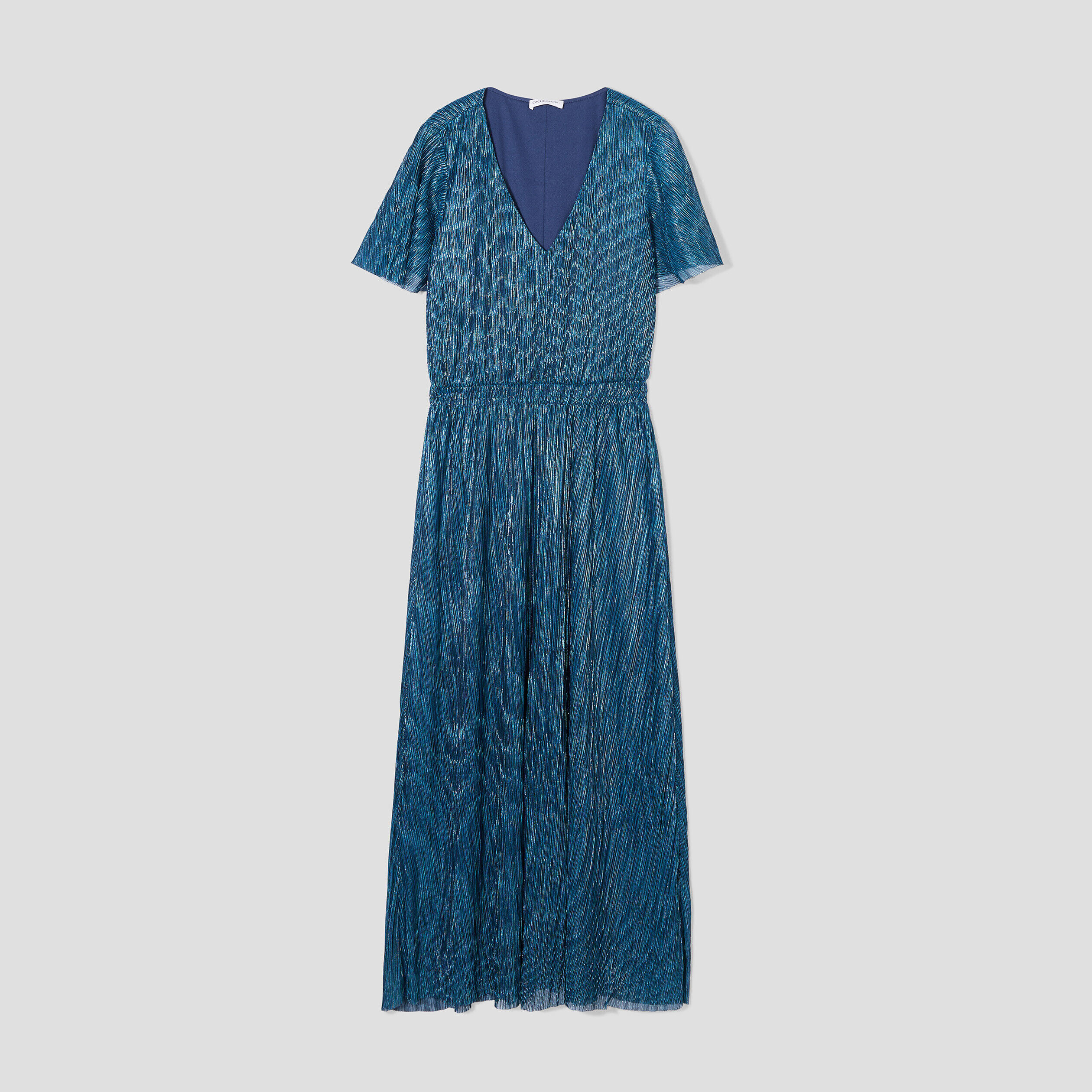 Robe longue évasée plissée bleu canard femme | Cache Cache