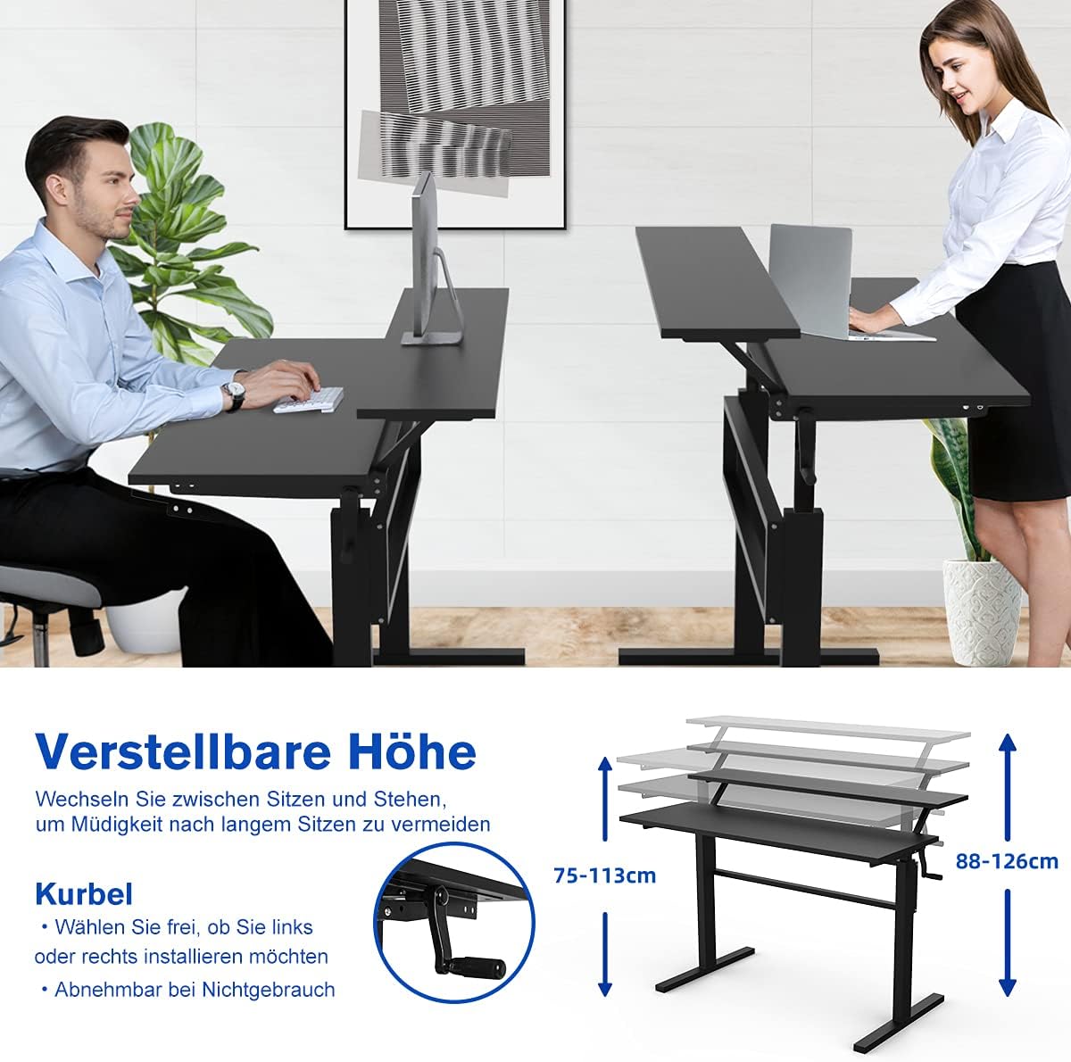 Costway COSTWAY Schreibtisch höhenverstellbar, Stehtisch mit Monitor Regal