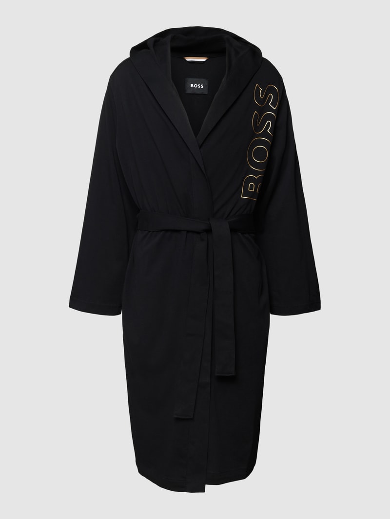 Bademantel mit Label-Print in schwarz