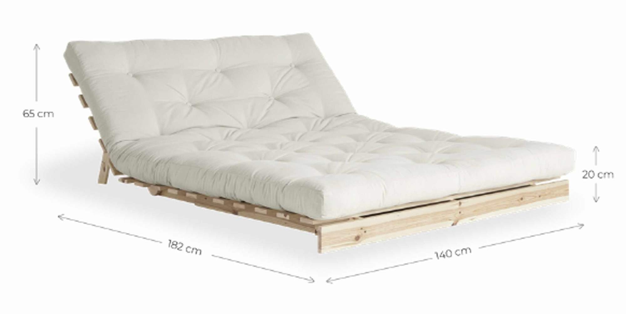 Karup Design 2-Sitzer Schlafsofa ROOTS 140 cm Sofa Gestell Kiefer Massivholz Bezug Beige