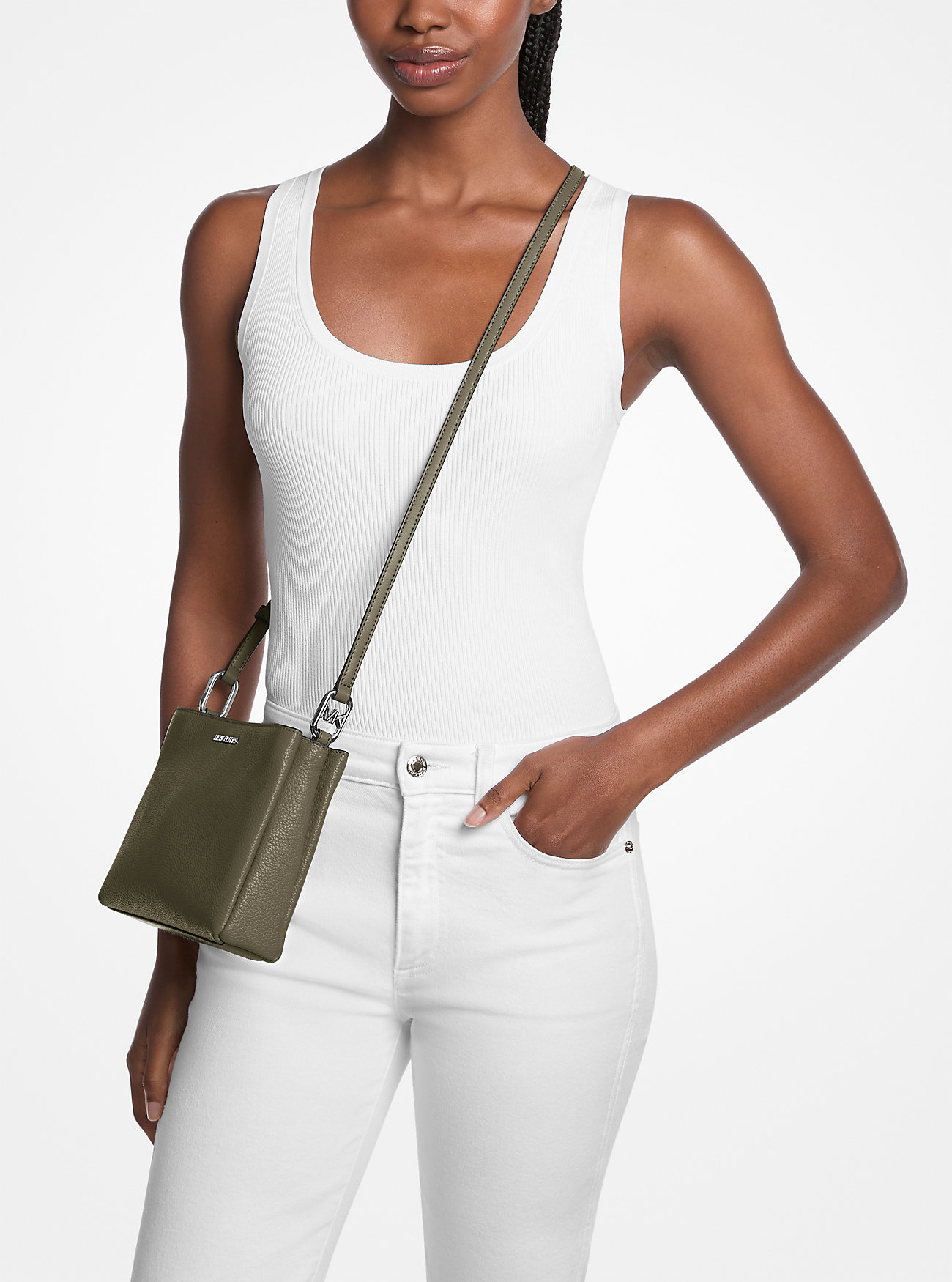 Trisha Medium Pebbled Leather Crossbody Bag - OLIVE