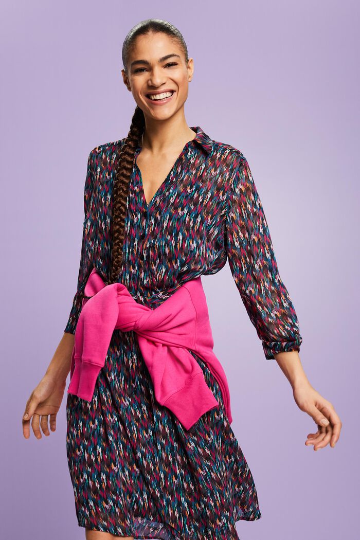 Chiffon-Minikleid mit V-Ausschnitt und Print