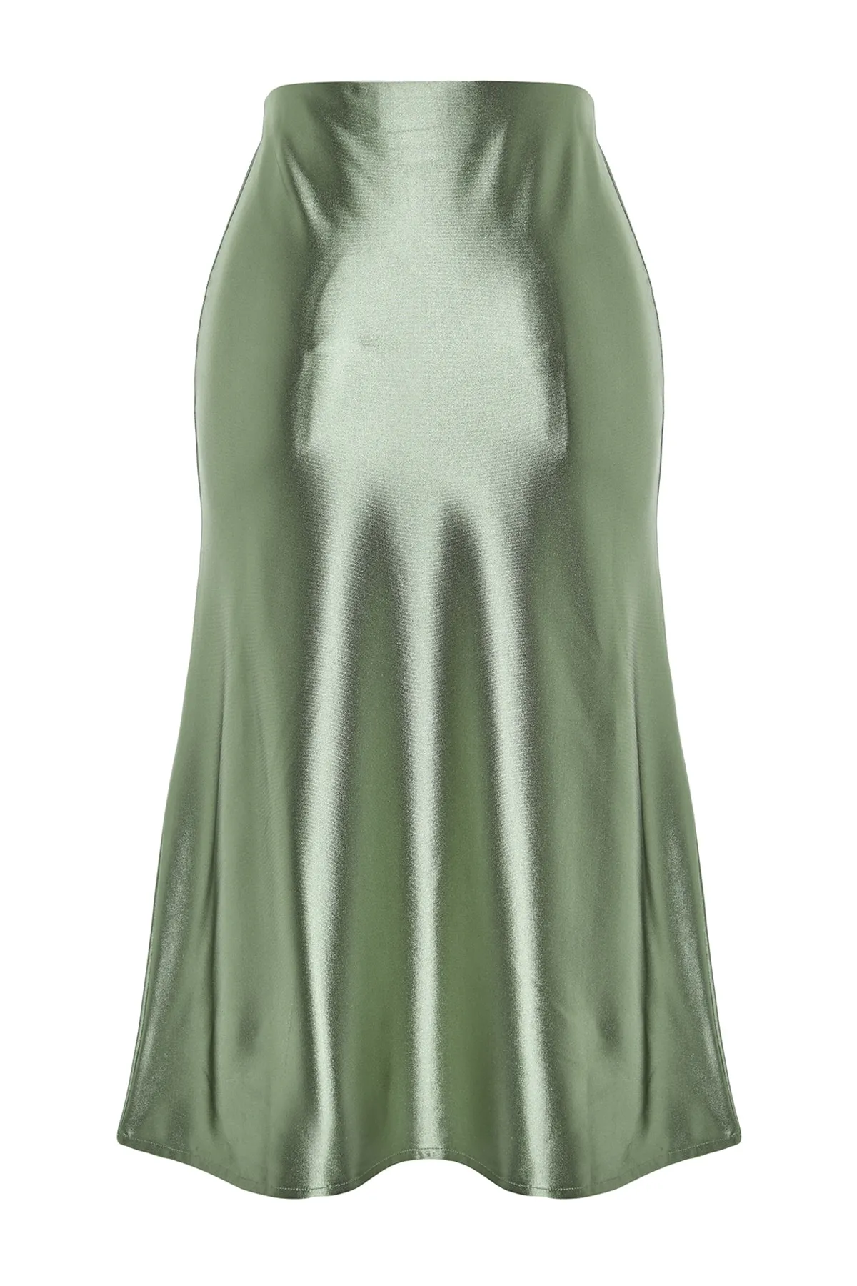 Trendyol Collection  Grüner Premium Satin A-Linien/Glockenform Midi Strickrock TWOAW24ET00088