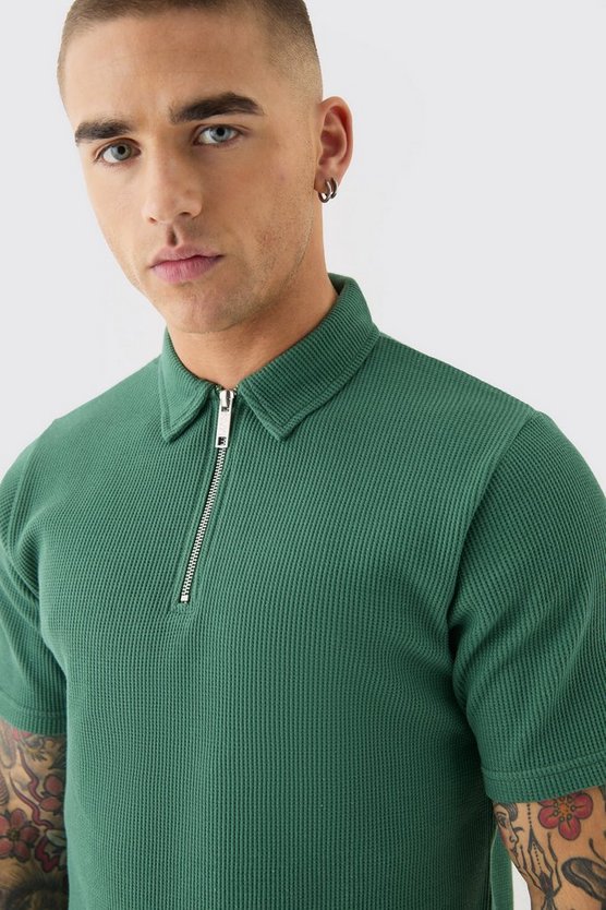 Slim-Fit Poloshirt & Shorts in Waffeloptik