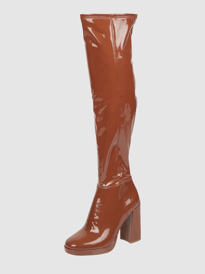Overknees in Lack-Optik Modell 'Magnifico' in cognac
