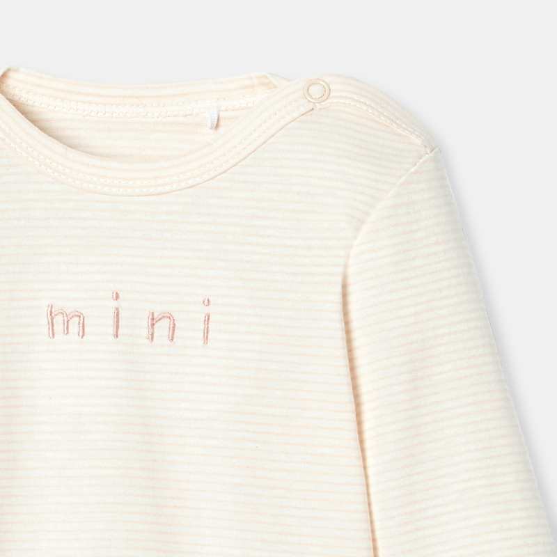 T-shirt à manches longues rayé en coton bio rose naissance Absorba