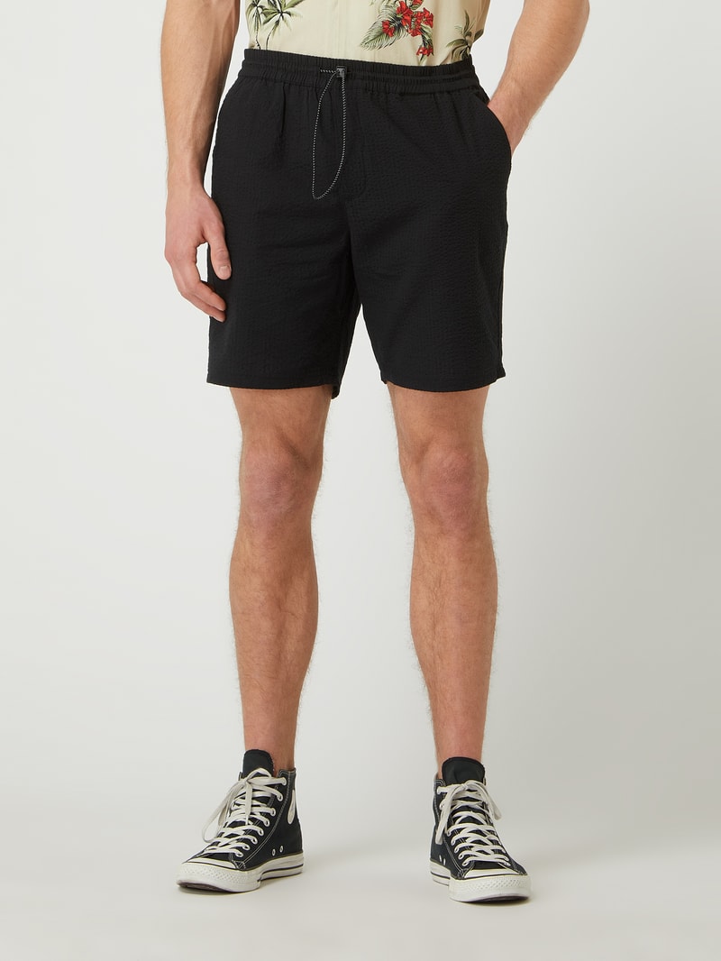 Sweatshorts aus Seersucker in marineblau