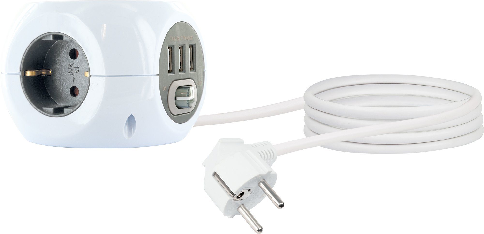 Schwaiger 661507 Mehrfachsteckdose 6-fach (3 Steckdosen, 3 USB Buchsen, Kabellänge 1.4 m), in Würfelform