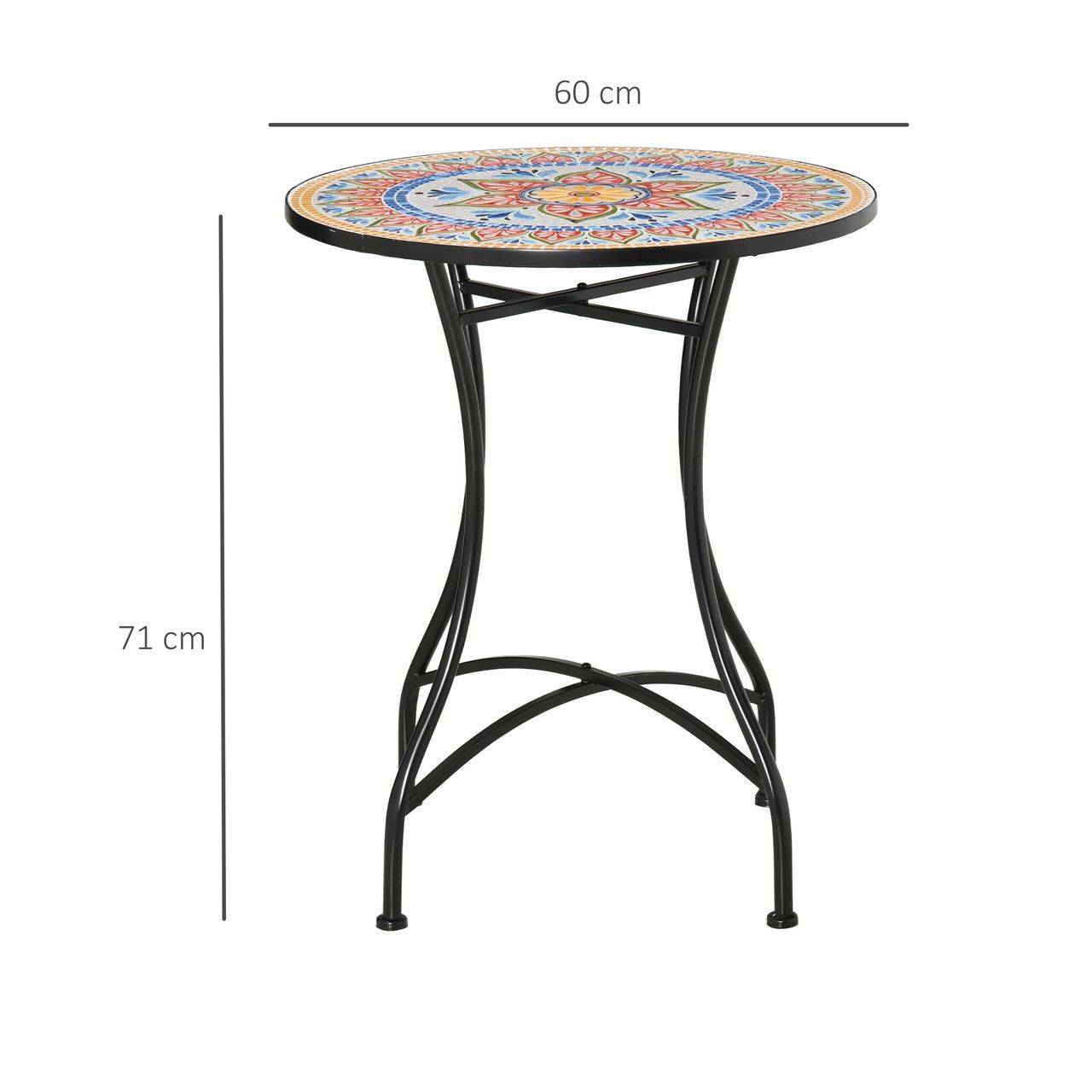 Outsunny Gartentisch Mosaiktisch rund Bistrotisch Beistelltisch mit Mosaikplatte Keramik Metall Rot Blau Weiß Ø60 cm