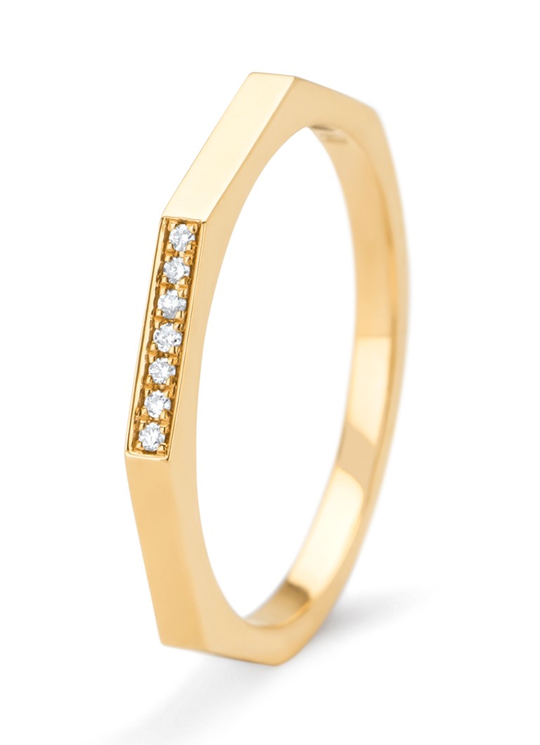 Inel cu vârf de diamant din aur galben, diamant de 0,03 ct, montură