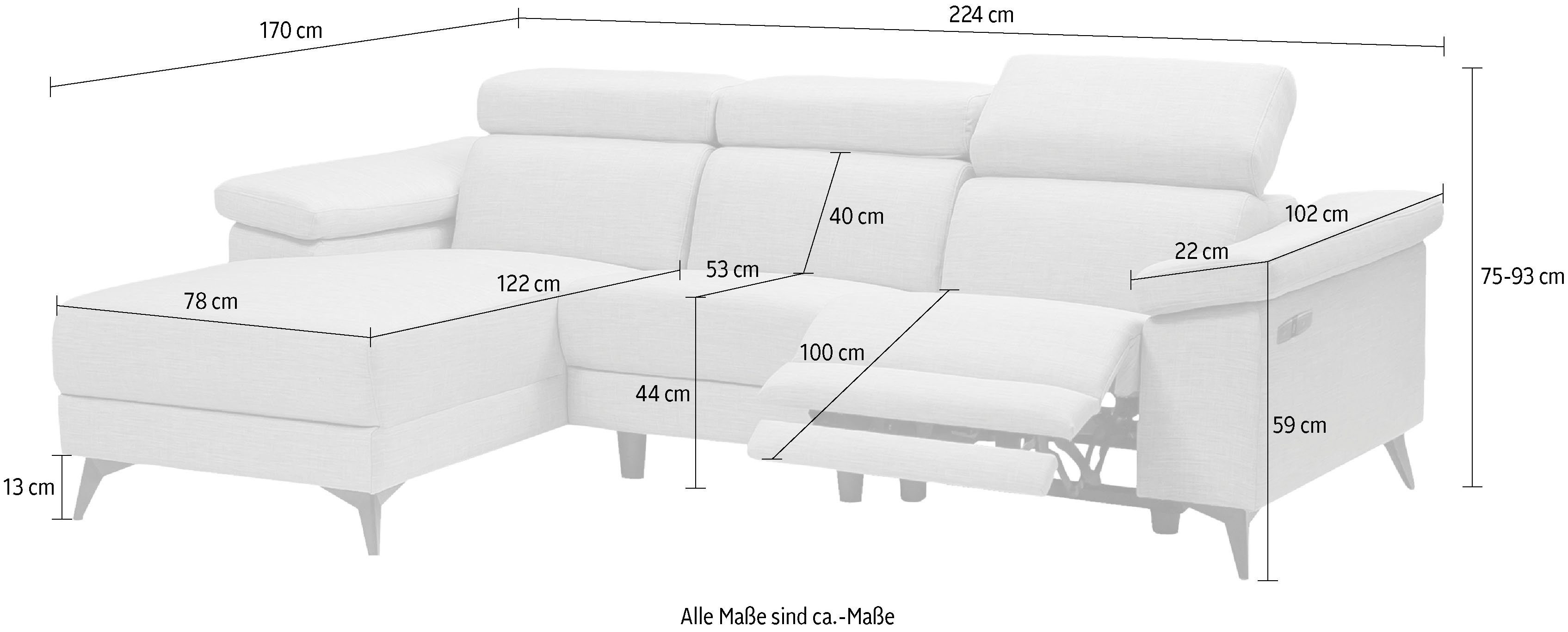 Places of Style Ecksofa Samira, mit elektrischer Relaxfunktion in einem Sitz und USB-Anschluss