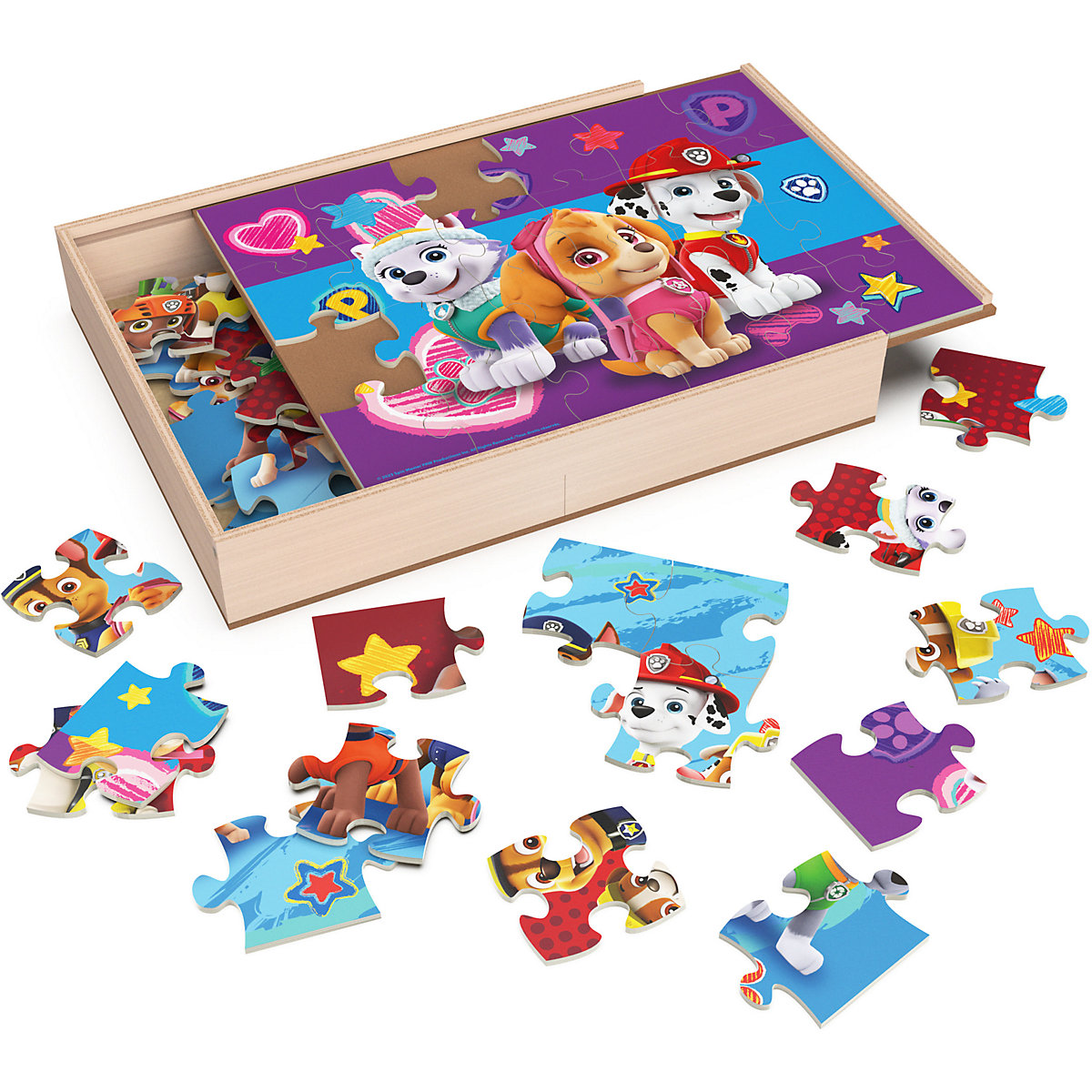 Paw Patrol, 3-Holzpuzzle-Sammlung 24-teilige Kinderpuzzles mit tragbarer Holzbox zur Aufbewahrung, Chase, Marshall, Skye, Rubble, für Vorschulkinder
