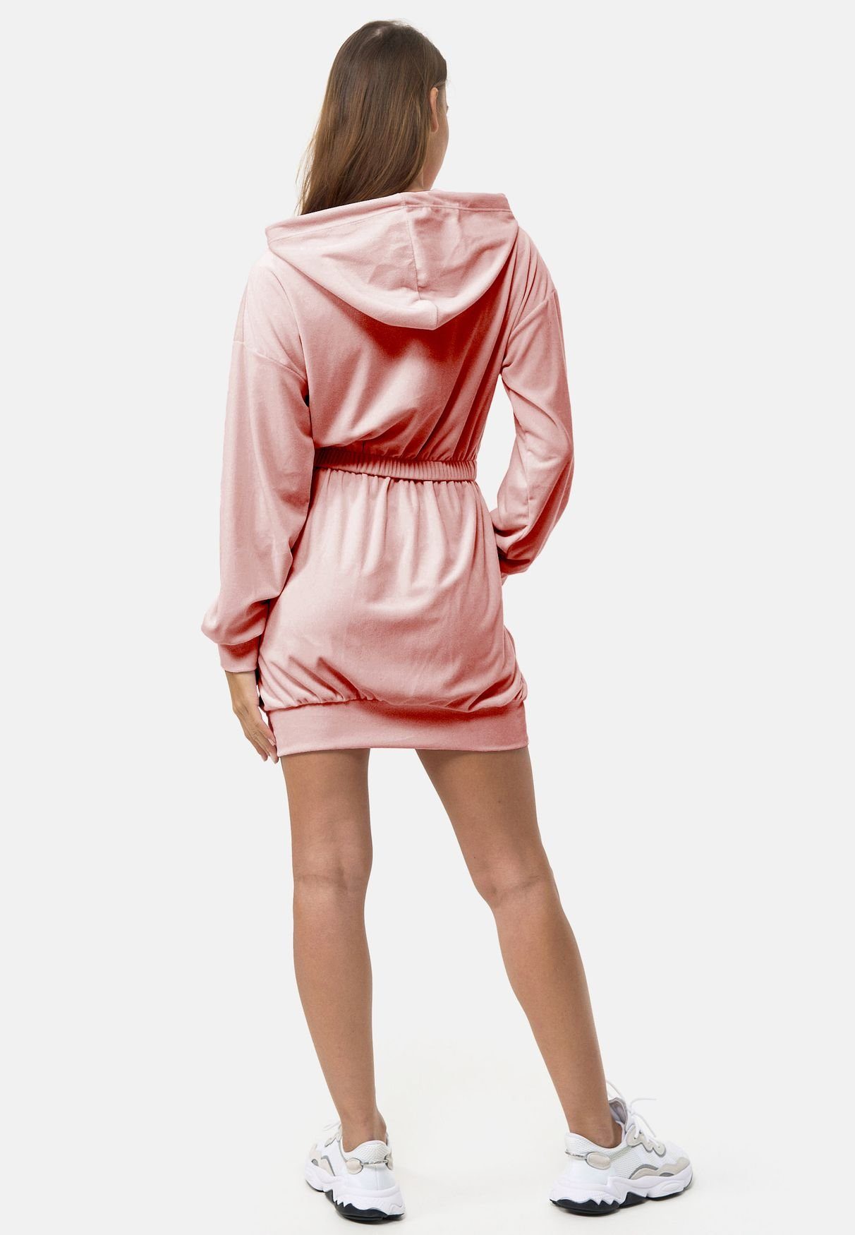 enflame Shirtkleid Long Oversized Hoodie Dress Nicki Velours Kapuzen Pullover Kleid (lang, 1-tlg) 3874 in Altrosa