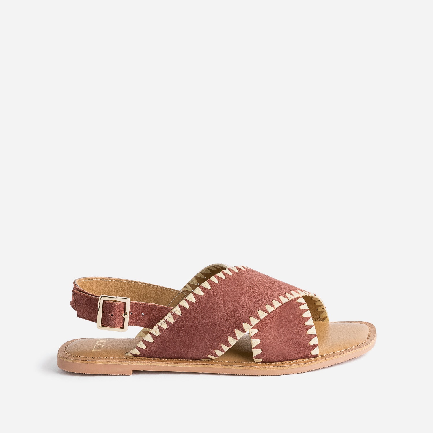 Sandale TEXTO terracotta cuir velours et tressage