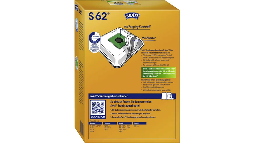 Swirl® S 62 Staubsaugerbeutel EcoPor®
