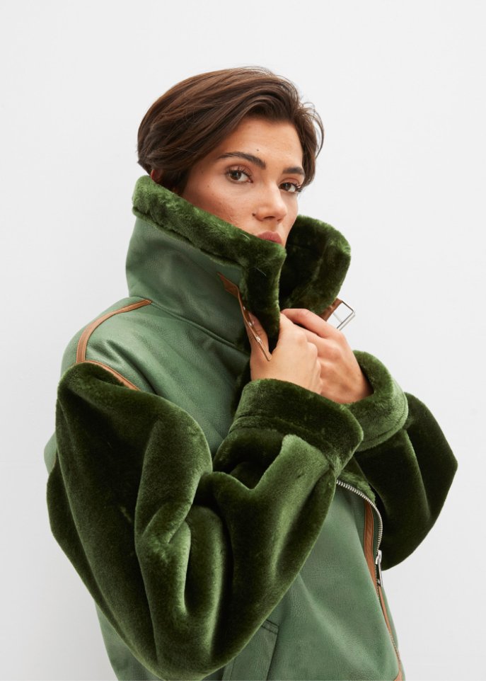 Sherling Jacke in Velourslederimitat